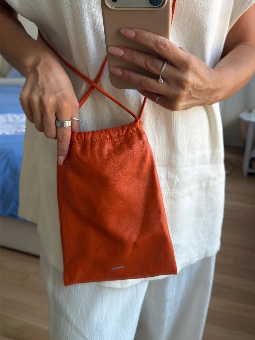 Genuine Leather Pouch Handbag Orange New Sanchy